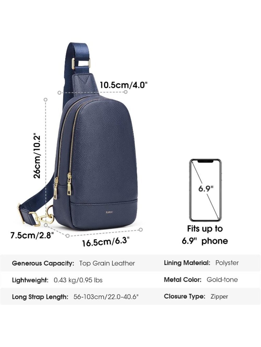 Kattee Women's Blue Soft Leather Small Crossbody Chest Bag Stylish RFID Blocking - Picture 3 of 6